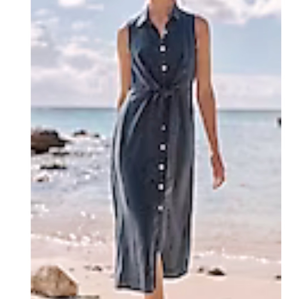 JJill Tie Front Button Down Collared Dress